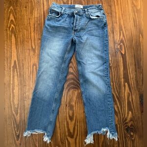 We The Free Medium Wash Straight-Leg Jeans with Frayed Hem